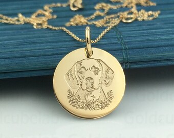 Real 14k Solid Gold Beagle Dog Necklace, Personalized Gold Beagle Dog Pendant, Charm Dog Disc Pendant, Dainty Dog Jewelry, Gold Pet Necklace