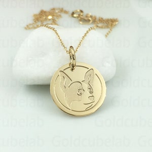 Real 14k Solid Gold Chihuahua Necklace, Personalized Chihuahua Pendant, Charm Chihuahua Jewelry, Animal Lover Charm, Minimalist Pet Memorial