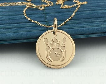 Real 14k Solid Gold Bowling Necklace, Personalized Bowling Pendant, Bowling Team Jewelry, Sports Team Jewelry, Graduation Gift, Bowling Ball
