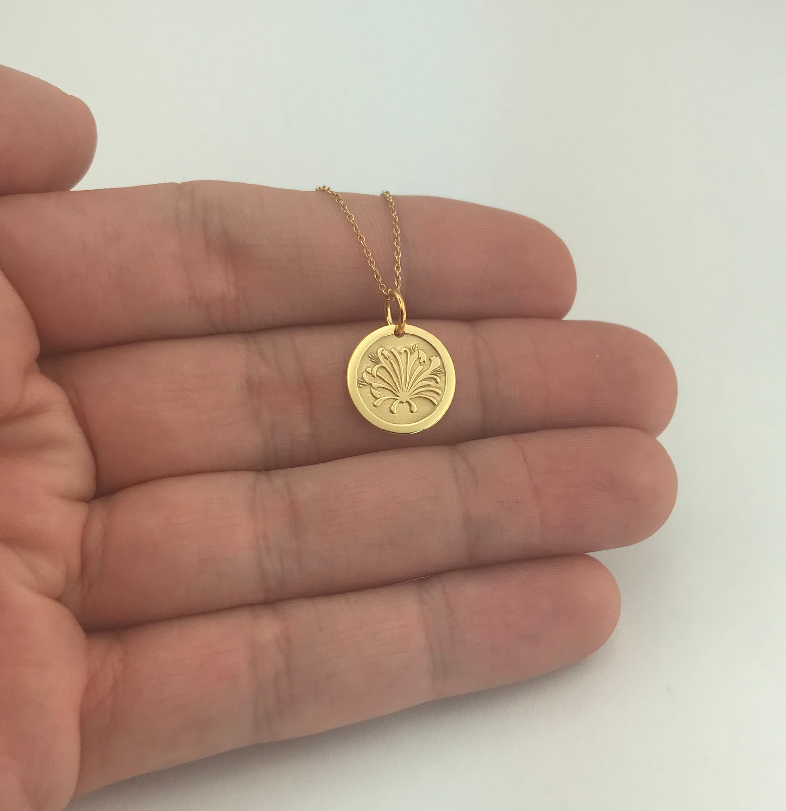 Real 14k Solid Honeysuckle Necklace Personalized Gold Etsy