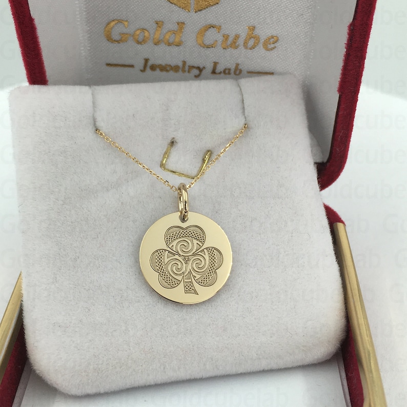 Real 14K Solid Gold Celtic Lucky Clover Pendant, Personalized Lucky ...