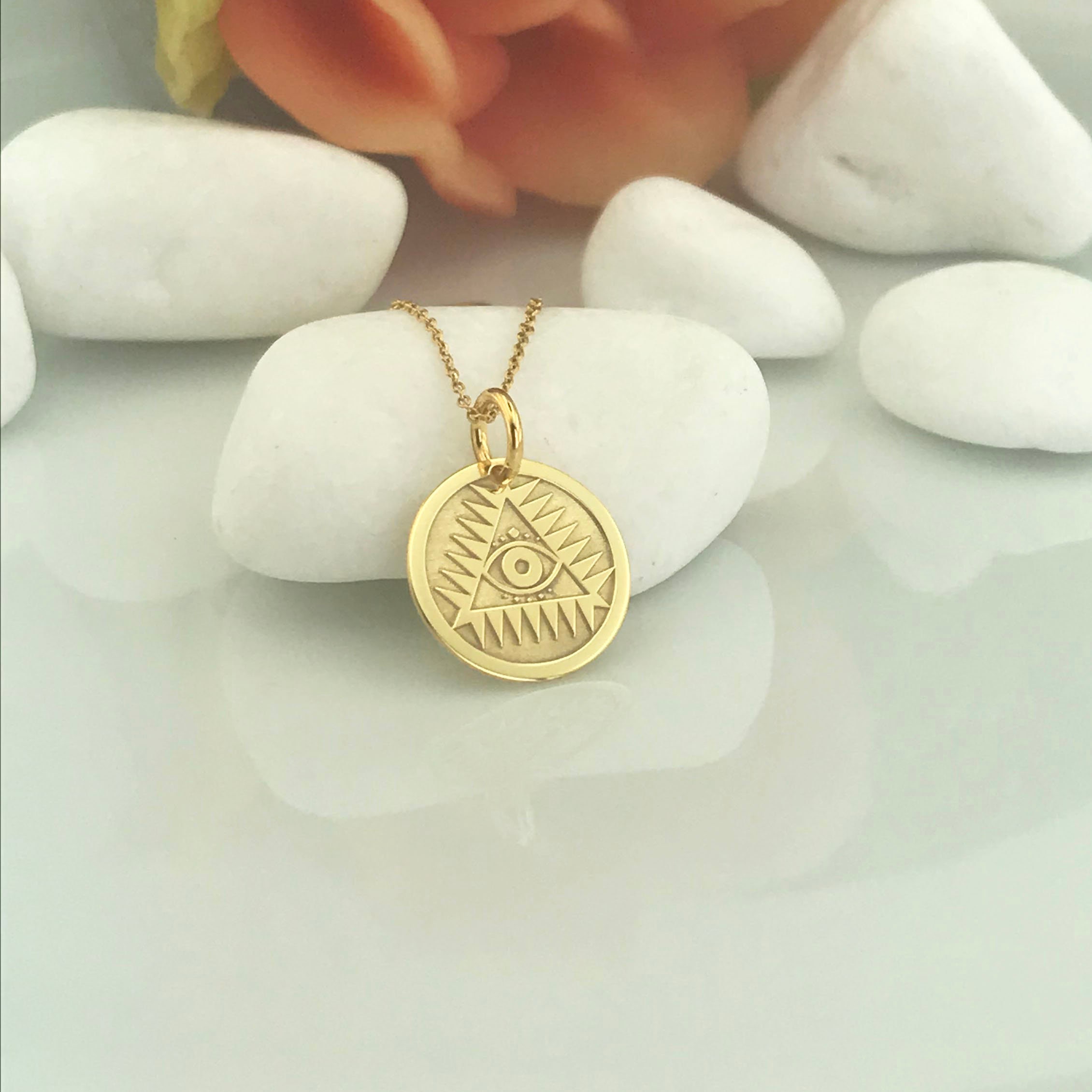 Real 14k Solid Gold Eye of God Necklace, Personalized Eye of God Pendant, Gold All Seeing Eye Jewelry, Dainty Eye of God Charm, God Symbol