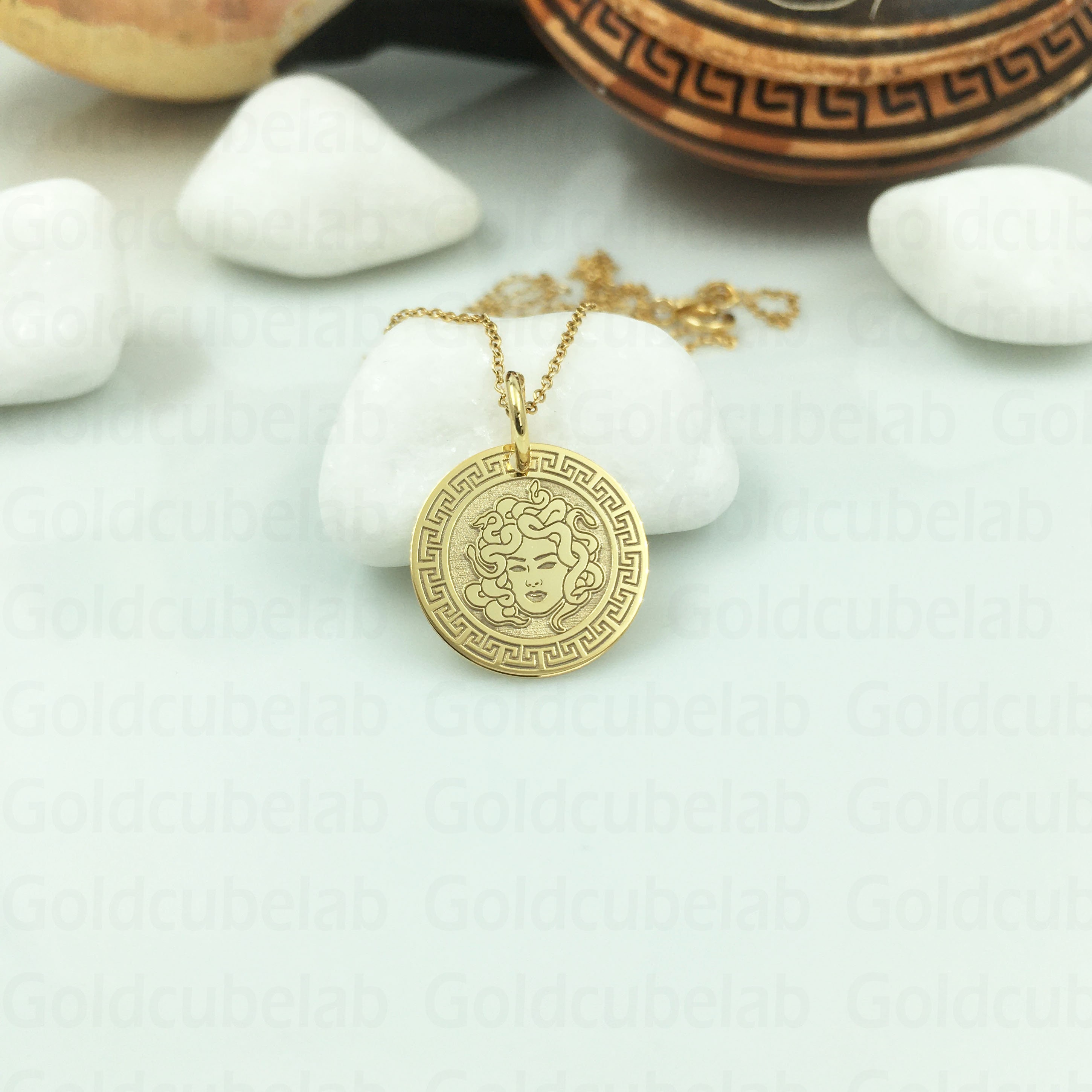 Real 14k Solid Gold Medusa Necklace Charm, Personalized Medusa Pendant, Dainty Medusa Disc, Greek Mythology Jewelry, Ancient Greek Symbol