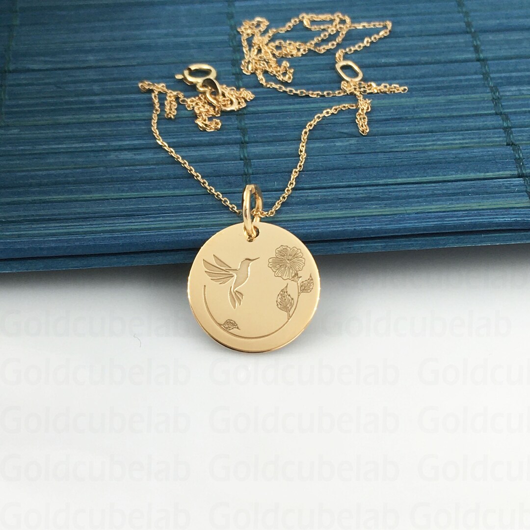 IceCarats 14K Solid Yellow Gold Hummingbird Pendant – Dainty Bird Necklace