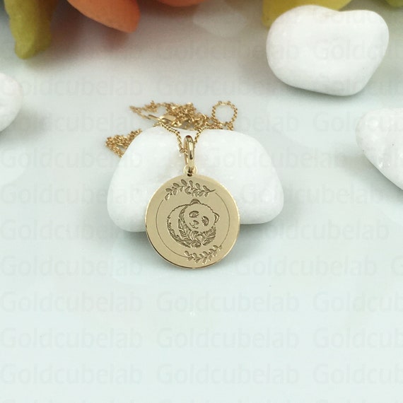 14k Solid Gold Panda Necklace Dainty Panda Pendant Personalized Panda Charm  - Etsy