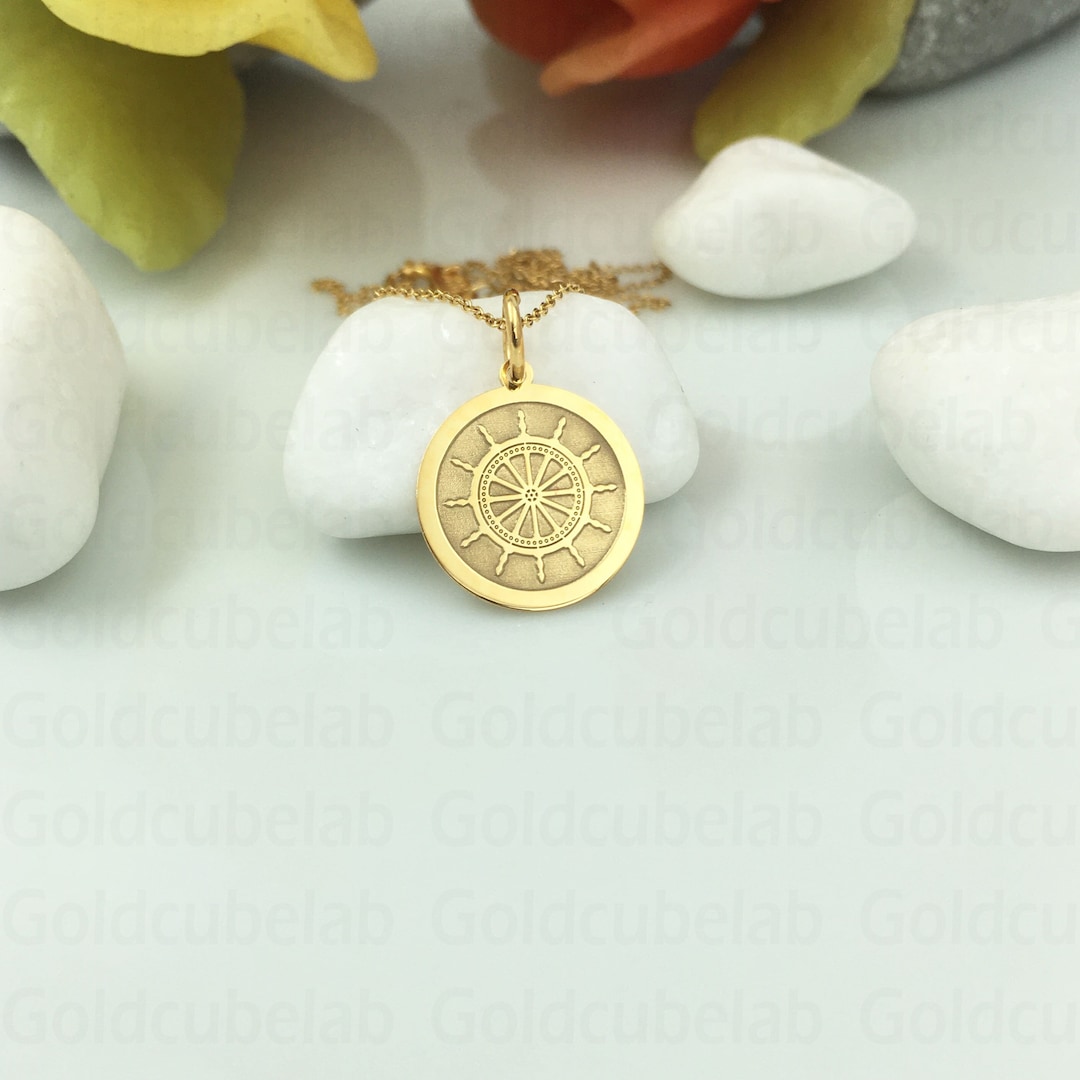 Real 14k Solid Gold Sea Rudder Necklace, Personalized Nautical Steering ...