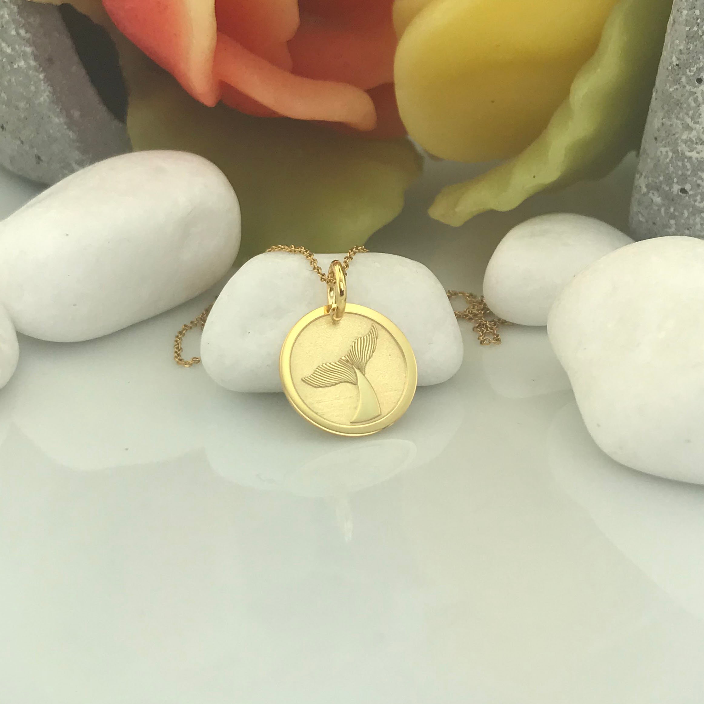 Real 14k Solid Gold Whale Tail Necklace, Personalized Whale Tail Pendant, Whale Tail Charm Jewelry, Gold Whale Tail Disc, Ocean Pendant Gift