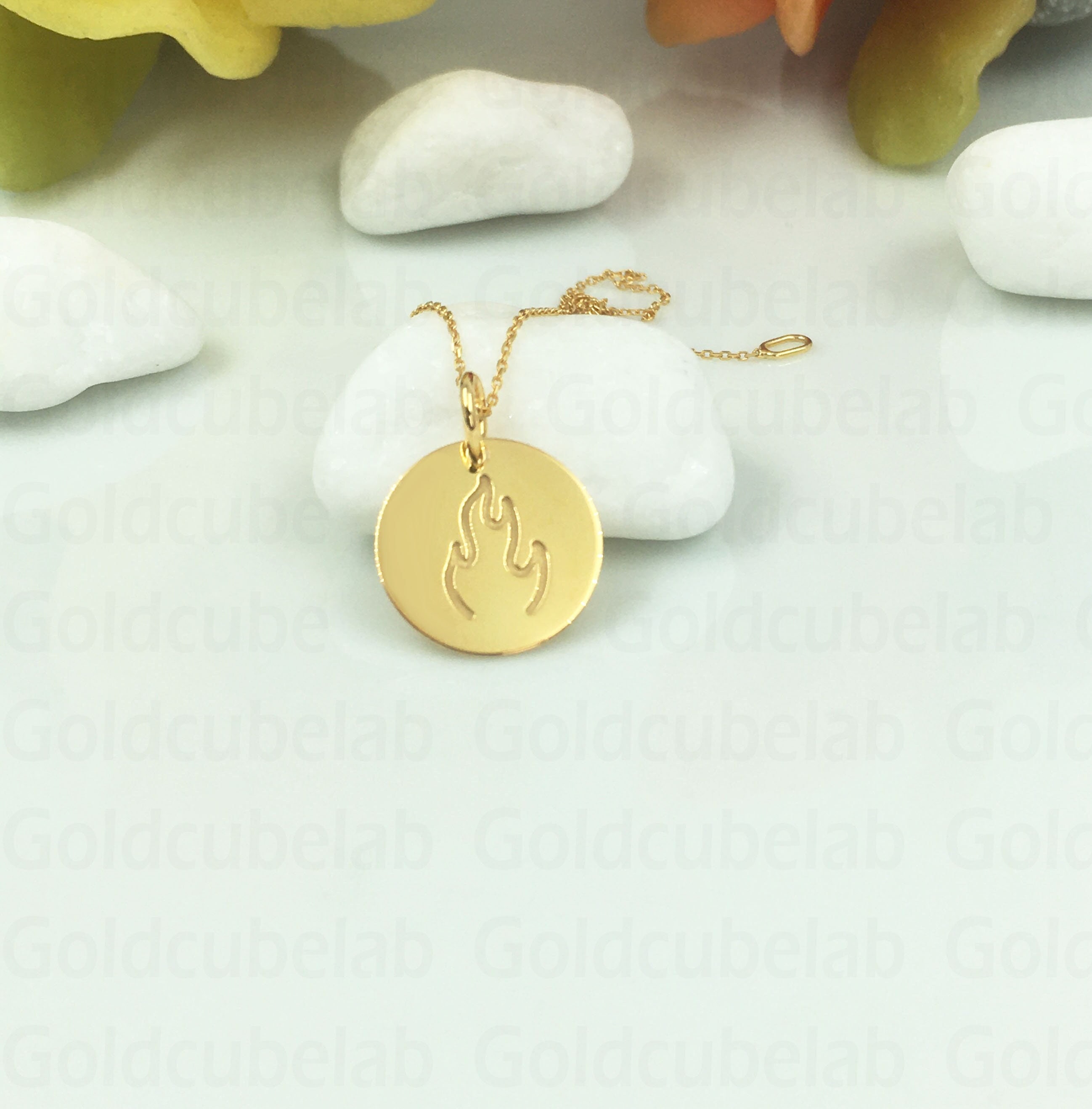 Real 14k Solid Gold Fire Necklace, Personalized Fire Pendant, Dainty ...