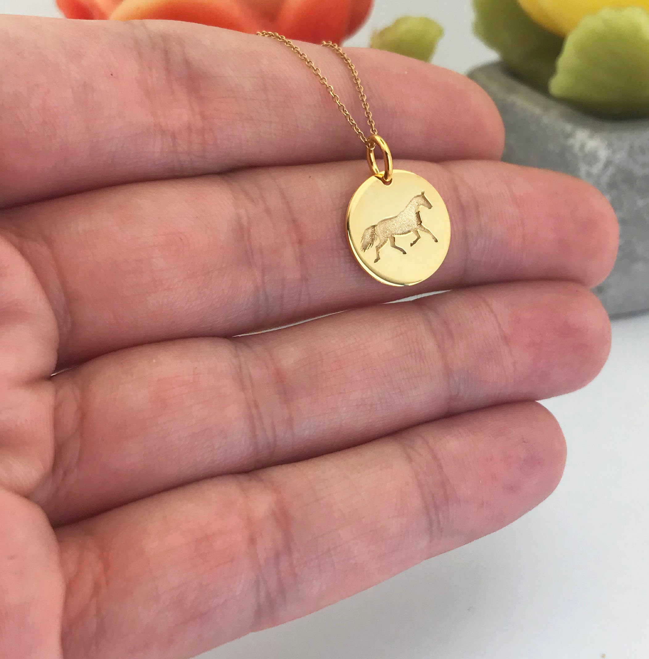 Real 14k Solid Gold Horse Necklace Personalized Horse Etsy