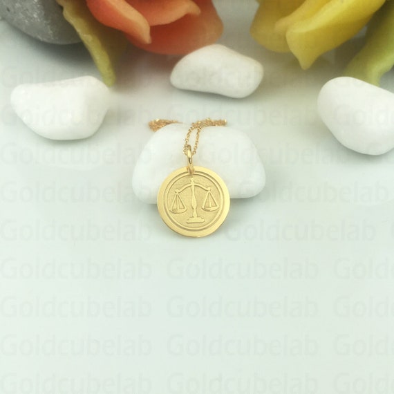 Real 14k Solid Gold Scale of Justice Necklace Personalized Scale