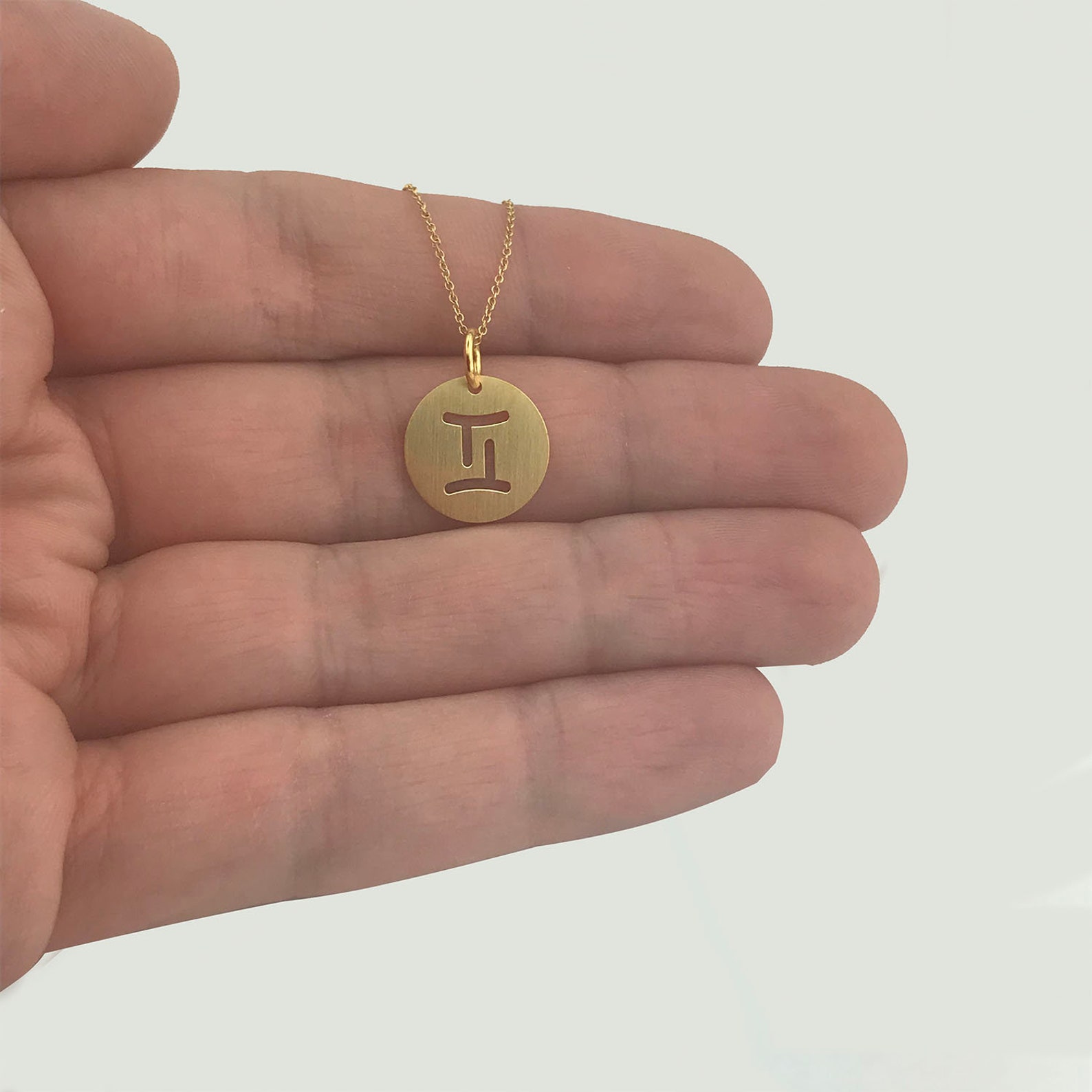 Real 14k Solid Gold Gemini Zodiac Necklace Personalized Etsy