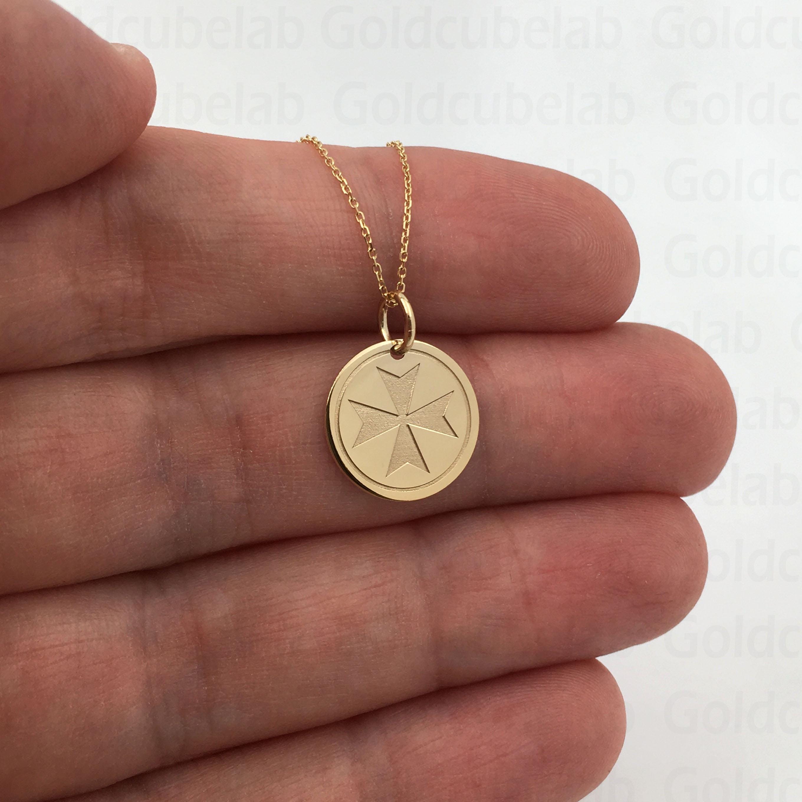 Real 14k Solid Gold Maltese Cross Necklace, Knights of Malta Cross