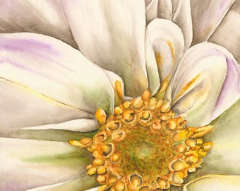 White Dahlia Watercolor Print Card: Floral Greeting Card