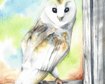 Watercolor Barn Owl Print Card: Elegant Blank Greeting Card