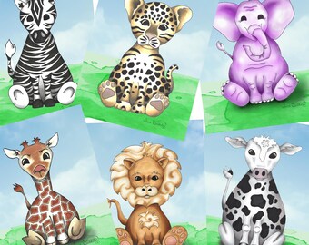 Children's Animal Cards: Kids Party Invitations, Blank Inside Cards