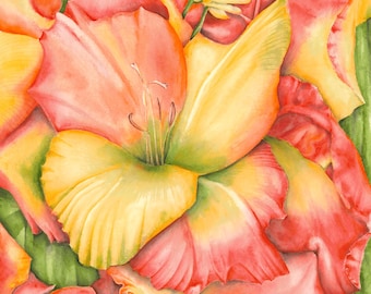 Watercolor Gladiolus Greeting Card: Sunshine Yellow Floral Art