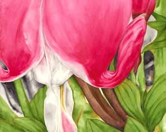 Watercolor Bleeding Heart Card: Floral Print Note Card