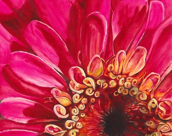 Fuchsia Zinnia Watercolor Print Card: Floral Greeting Card