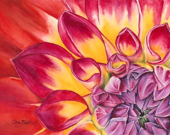 Watercolor Dahlia Flower Print Card: Elegant Floral Greeting