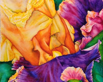 Watercolor Iris Greeting Card: Floral Art Note Card