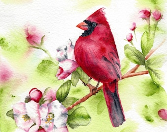 Vibrant Cardinal Watercolor Print Card: Elegant Red Bird Greeting