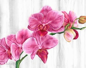 Pink Orchid Watercolor Greeting Card: Floral Art Note Card