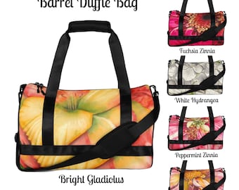 Floral Watercolor Barrel Bag, Flower Summer Gym Bag