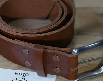 Handmade, Heavyweight Leather Belt. 40mm wide, Stainless Steel buckle - Tan colour