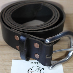 Handmade, Heavyweight Leather Belt. 40mm wide, Stainless Steel buckle - Black