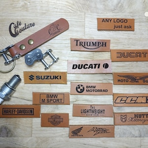 ANY LOGO -Handmade, Brown Leather and Chain Split Link Keyring - Motorcycle Cafe Racer style - UK made, delivery worldwide