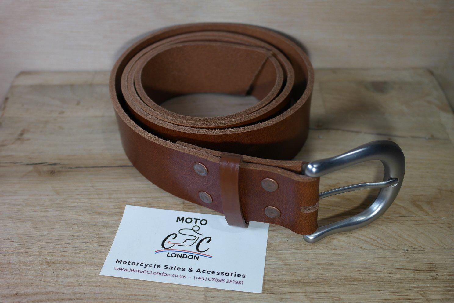 Handmade, Heavyweight Leather Belt. 40mm wide, Stainless Steel buckle - Tan colour