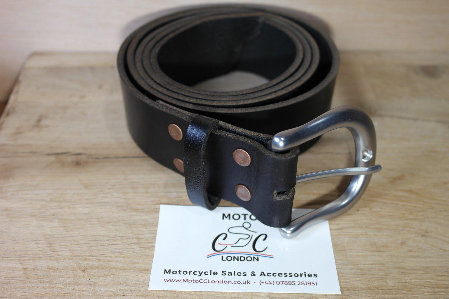 Handmade, Heavyweight Leather Belt. 40mm wide, Stainless Steel buckle - Black