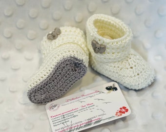 Chaussons taille 0-3 mois crochetés à la main, collection Animaux, éléphant, cadeau naissance, layette