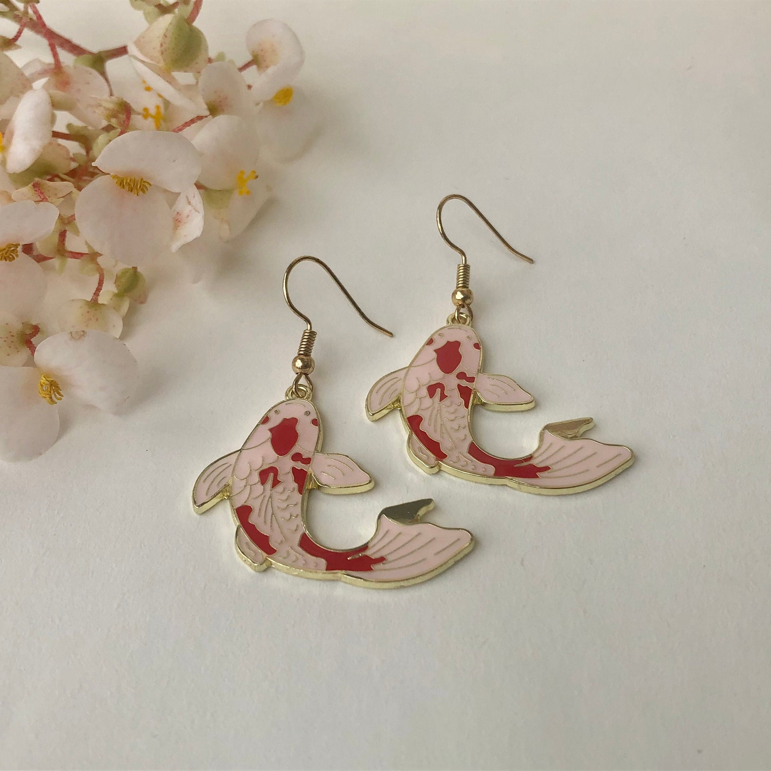 Enamel koi fish dangle earrings Etsy