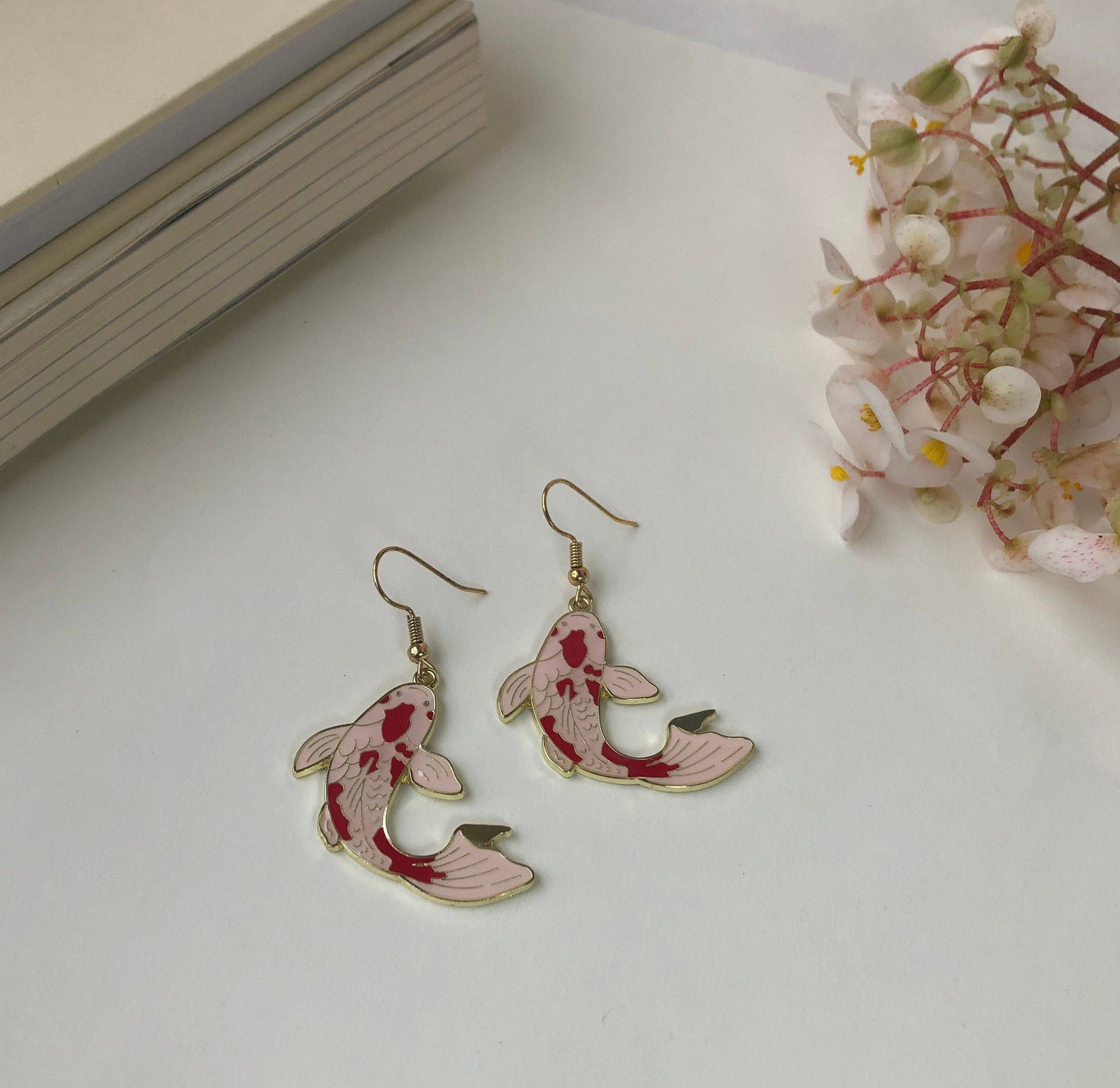 Enamel koi fish dangle earrings Etsy