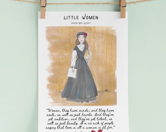 Little Women Jo March print  "women, they have minds.." quote A4 giclee art print for girl's bedroom study children's literary illustration