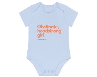 Jane Austen Orgullo y Prejuicio obstinada chica testaruda cita traje de bebé algodón orgánico camiseta de bebé literaria humorística regalo de niña