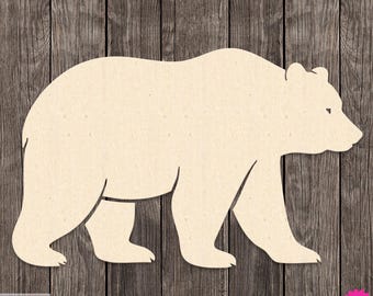 Grizzly Bear Design Wall Art Decor Shape Cut Wood Cutout Various Sizes for DIY (Unfinished Wood ) |