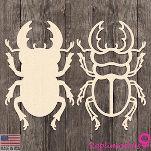 Stag Beetle Bug Insect Optional Overlay Design Wood Engraved Cutout Various Sizes for DIY (Unfinished Wood)