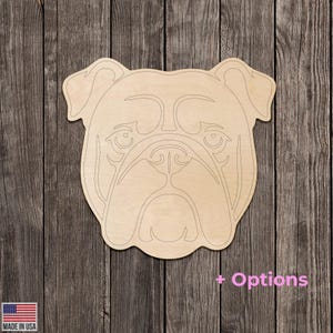 Bulldog Head Shape Wood Engraved Cutout Various Sizes for DIY (Unfinished Wood)