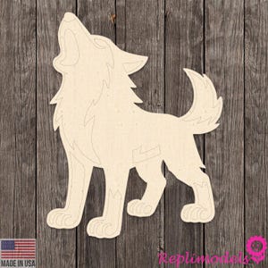Alpha Wolf Howling Design Cut Shape Cut Wood Engraved Cutout Various Sizes for DIY (Unfinished Wood Stencil)