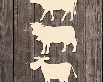 Bauernhof Kuh Design Formen Cut Holz Ausschnitt verschiedene Größen für DIY (Unbehandeltes Holz) | Bauernhof Barnyard Tier Holz Ausschnitt |