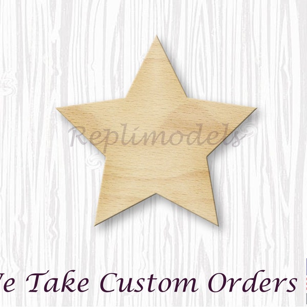 Straight Edge Star Shape Wood Cutout Various Sizes for DIY (Unfinished Wood)