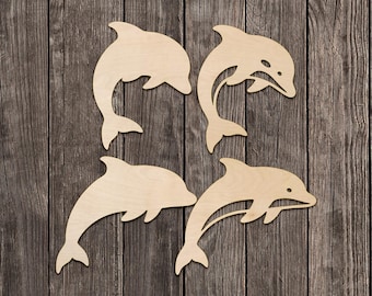 Dolphins in Motion Wall Art – Aquarium Theme Wood Decor | Unfinished Wooden Cutouts for DIY & Home Projects