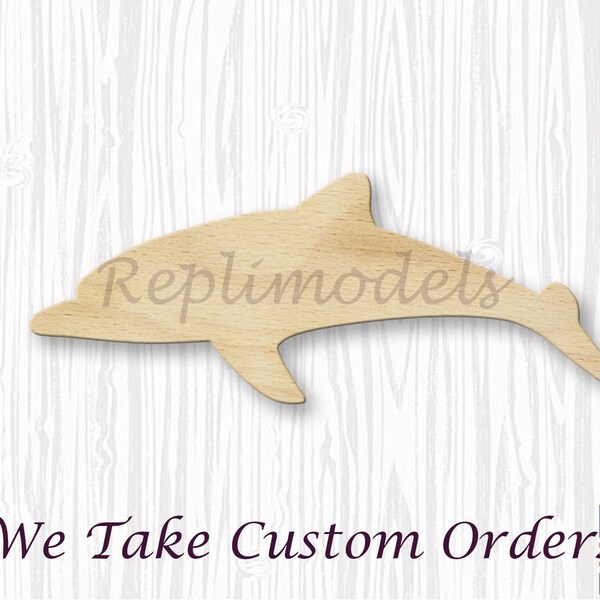 Sea Creatures Dolphin Shape Wood Engraved Cutout Various Sizes for DIY (Unfinished Wood)