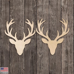 Deer Head Design Cut Decor Shape Wood Cutout Various Sizes for DIY (Unfinished Wood) |