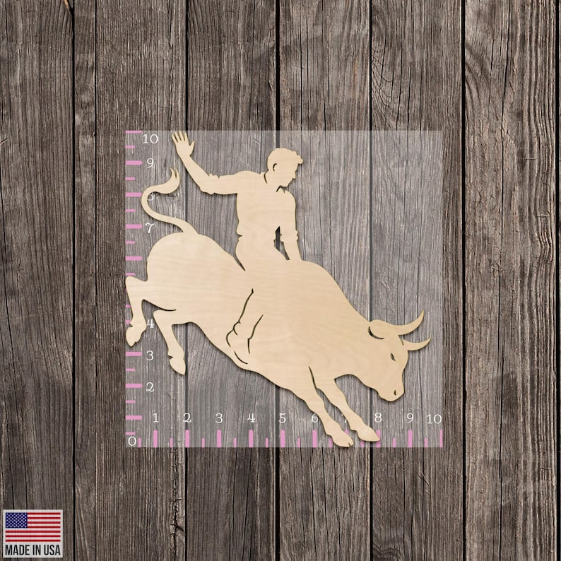 Rodeo Bull Rider Wood Cutout – Western Wall Art Handmade Bull Riding ...