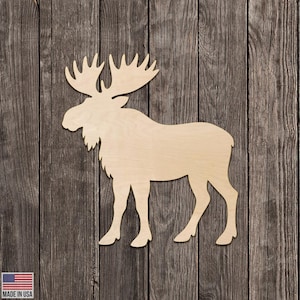 Moose Design Cut Decor Woodland Forest Life Wall Art Shape Wood Cutout Various Sizes for DIY (Unfinished Wood) |