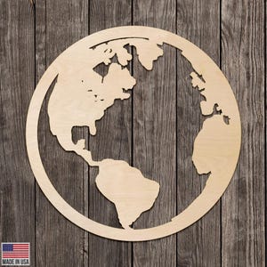 Erde Planet Globe Map Form Holz Ausschnitt verschiedene Größen für DIY (unbehandeltes Holz)