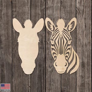 Zebra Safari Optional Layer Style Rear Design Cut Wood Laser Cutout Various Sizes for DIY (Unfinished Wood )